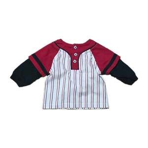 Vintage 90s Cradle Togs Baseball Top Size 6m Striped Accent Buttons Sporty Y2K